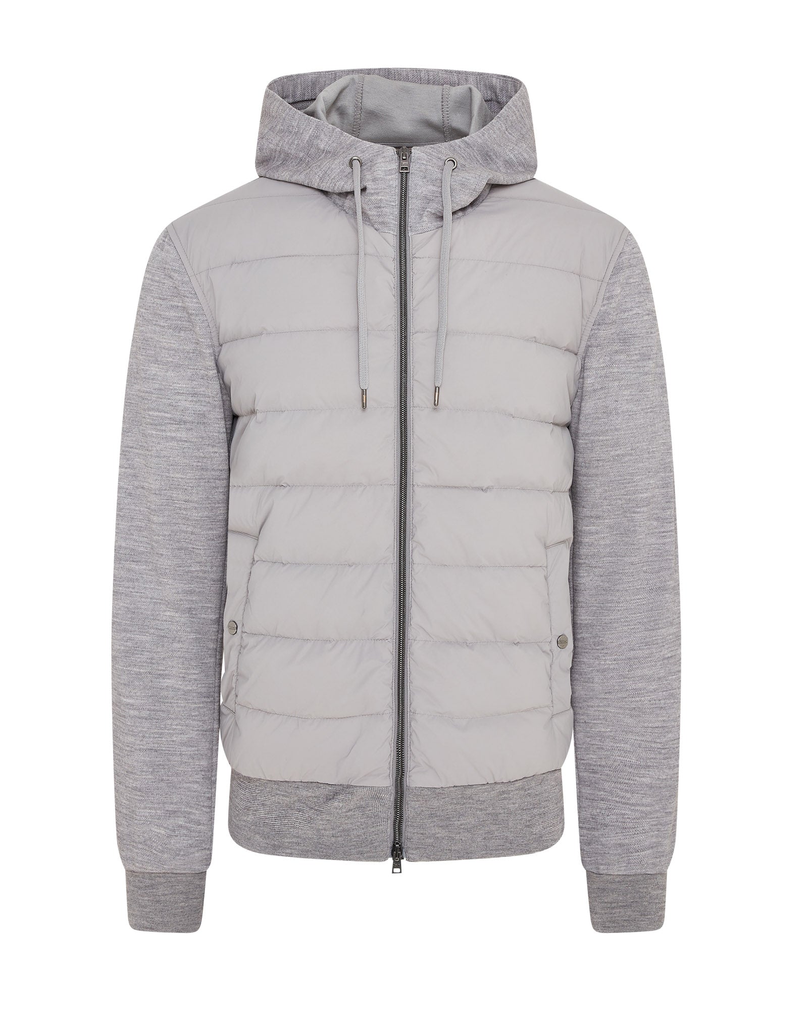 Herno Hybrid Knitted Quilted Hooded Down Jacket Light Grey