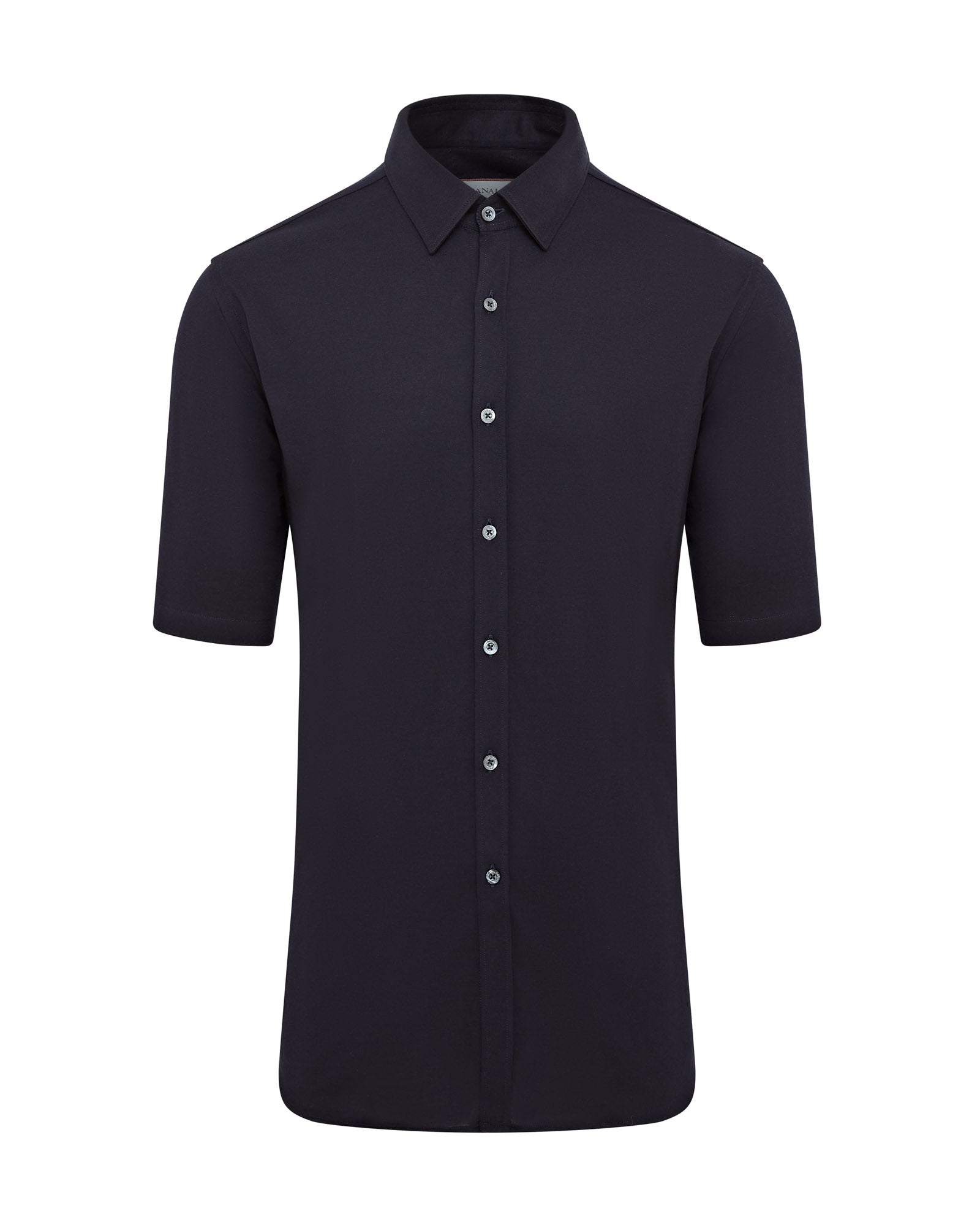 Canali Short Sleeve Cotton Cashmere Stretch Shirt Navy EU 48 M UK