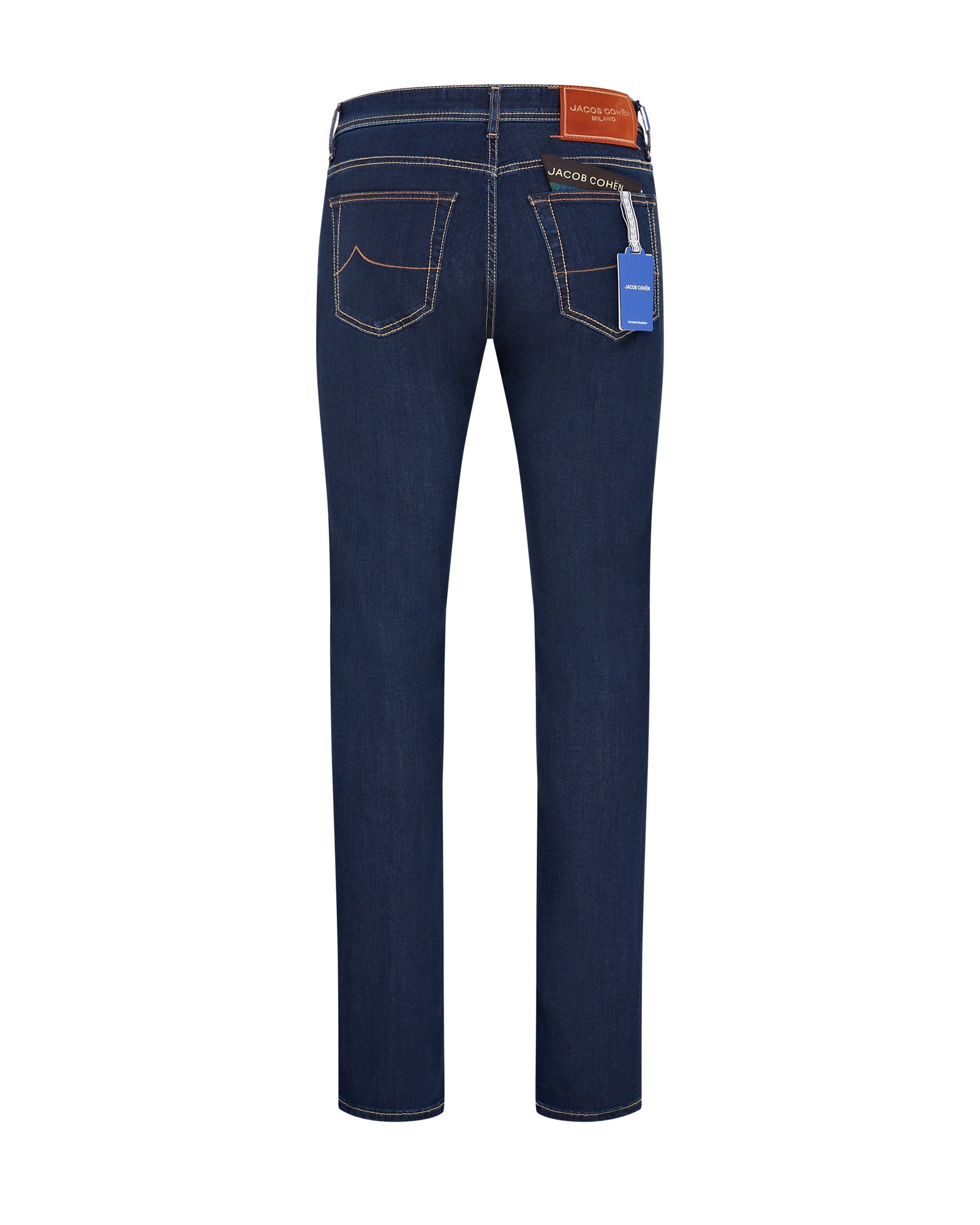 Jacob Cohen Milano Tan Badge Nick Fit Stretch Denim Jeans Dark Wash Union 22